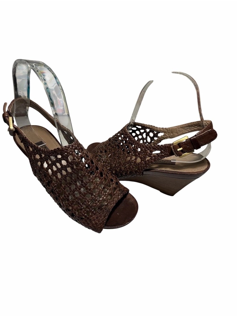 ECCO Brown Leather Woven Slingback Sandals - Women's Sz 38 (7 - 7.5)